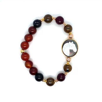 HORSE BRACELET WITH ARUN TIGER EYE, EGYPTIAN AGATE, AND RUBY AGATE