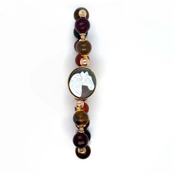 HORSE BRACELET WITH ARUN TIGER EYE, EGYPTIAN AGATE, AND RUBY AGATE