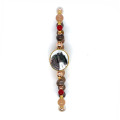 HORSE BRACELET WITH MULTICOLOR MOONSTONE, RUBY AGATE, AND PEARL