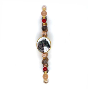 HORSE BRACELET WITH MULTICOLOR MOONSTONE, RUBY AGATE, AND PEARL