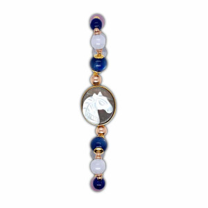 HORSE BRACELET WITH KYANITE AND SKY BLUE AGATE