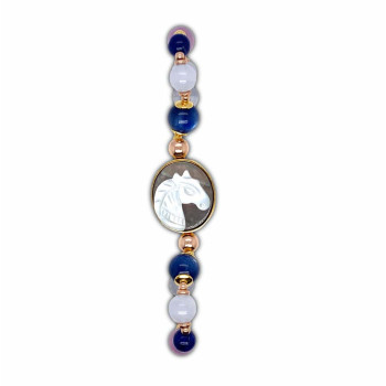 HORSE BRACELET WITH KYANITE AND SKY BLUE AGATE