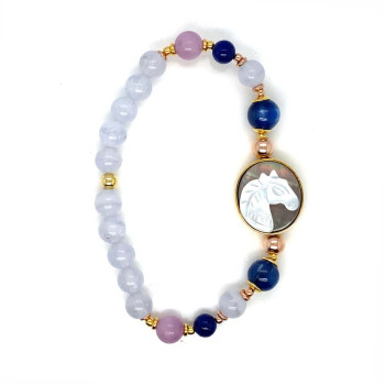 HORSE BRACELET WITH KYANITE AND SKY BLUE AGATE