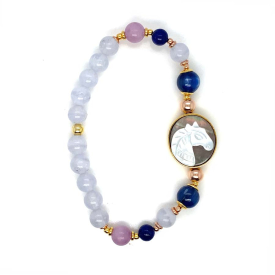 HORSE BRACELET WITH KYANITE AND SKY BLUE AGATE