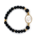 GOLD PLATED WHITE HORSE SHELL BRACELET WITH ONYX