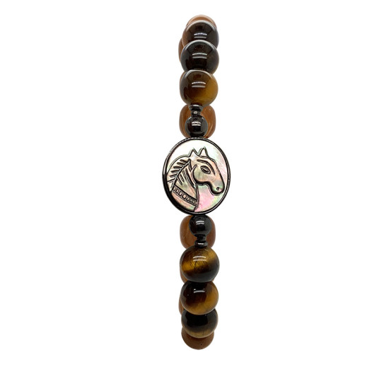 HORSE SEASHELL BRACELET WITH TIGER EYE STONE AND COKE WOOD