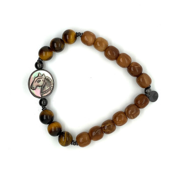HORSE SEASHELL BRACELET WITH TIGER EYE STONE AND COKE WOOD