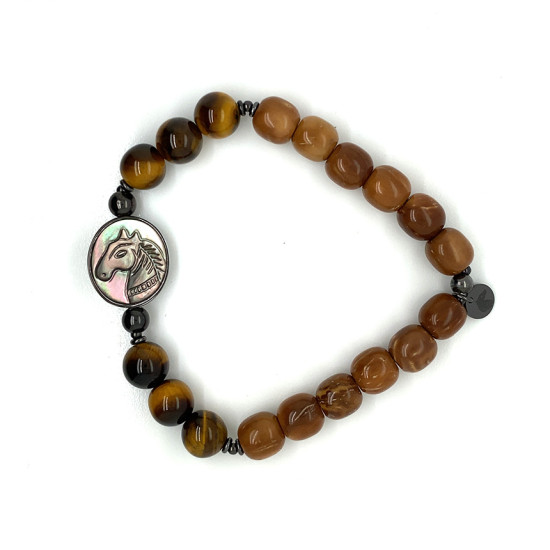 HORSE SEASHELL BRACELET WITH TIGER EYE STONE AND COKE WOOD