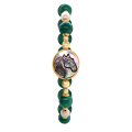 GOLD PLATED HORSE SHELL BRACELET WITH MALACHITE STONE, PEARL AND GREEN AGATE