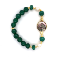 GOLD PLATED HORSE SHELL BRACELET WITH MALACHITE STONE, PEARL AND GREEN AGATE
