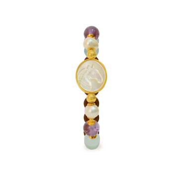  Horse seashell bracelet with Aquamarine, pearls, amastrin, and coke