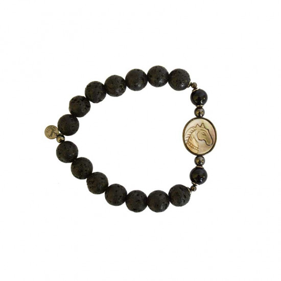 Horse seashell bracelet with onyx stone, and Volcanic stone