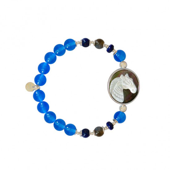 Horse seashell bracelet with blue agate, lapis and Aphrodite stone