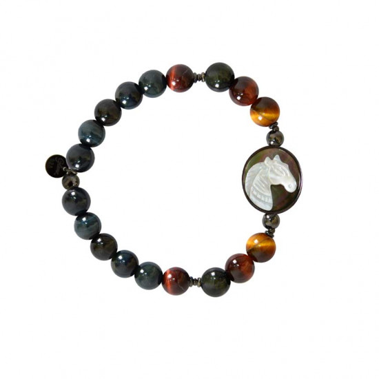 Horse seashell bracelet with multi color of tiger eye stone