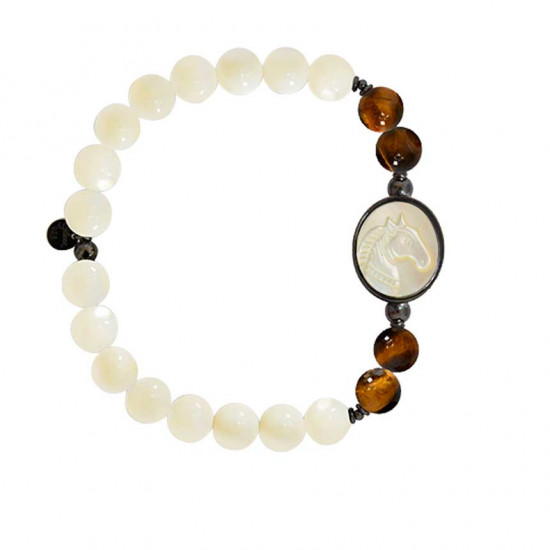 Horse shell bracelet with white agate and tiger eye
