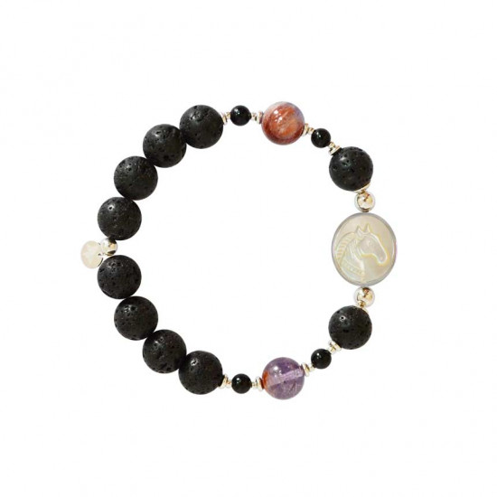 Horse bracelet with volcanic stone, Amastrin and black Onyx