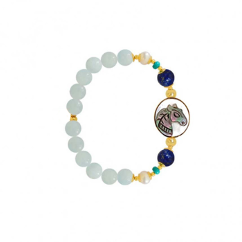 Horse shell bracelets with Lapis stone, turquoise and pearl with aquamarine