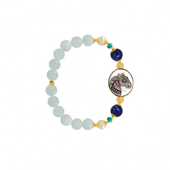 Horse shell bracelets with Lapis stone, turquoise and pearl with aquamarine Horse shell bracelets with Lapis stone, turquoise and pearl with aquamarine