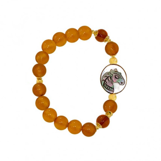 White Horse Shell Bracelet with Yellow Agate and Amb