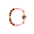 Horse shell bracelet with rhodochrosite, pink quartz stone and coke wood