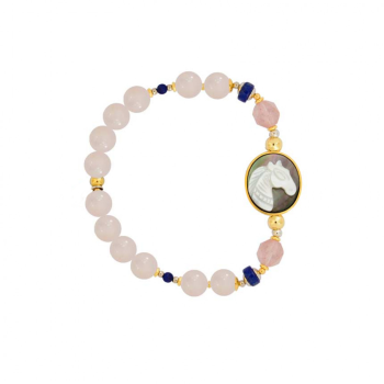 Horse Shell Bracelet With Cherry Quartz ،Lapis and Pink quartz