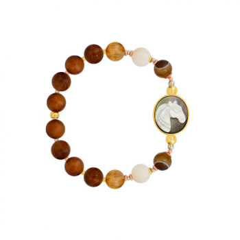 Horse shell bracelet with onyx , white agate, gold thread stone and coke 