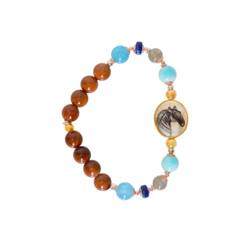 Horse bracelet with hemoprophyte, aprodite, lapis, aquamarine and coke