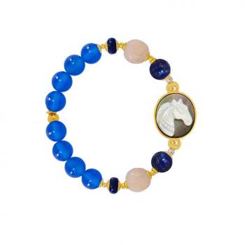 Horse seashell bracelet with lapis, morganite and blue agate