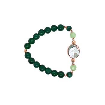 Horse seashell bracelet with green jade stone, malachite stone and green agate stone
