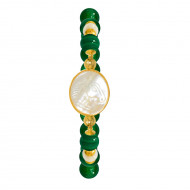 Horse shell bracelet with malachite stone, pearl and green agate