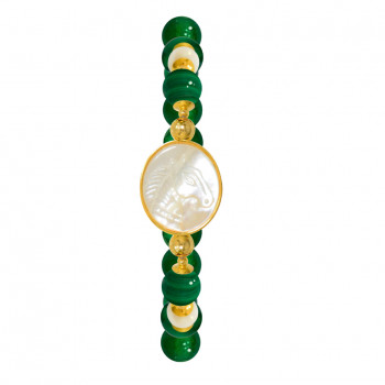 Horse shell bracelet with malachite stone, pearl and green agate