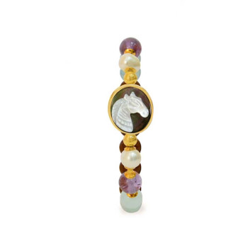  Horse seashell bracelet with Aquamarine, pearls, amastrin, and coke