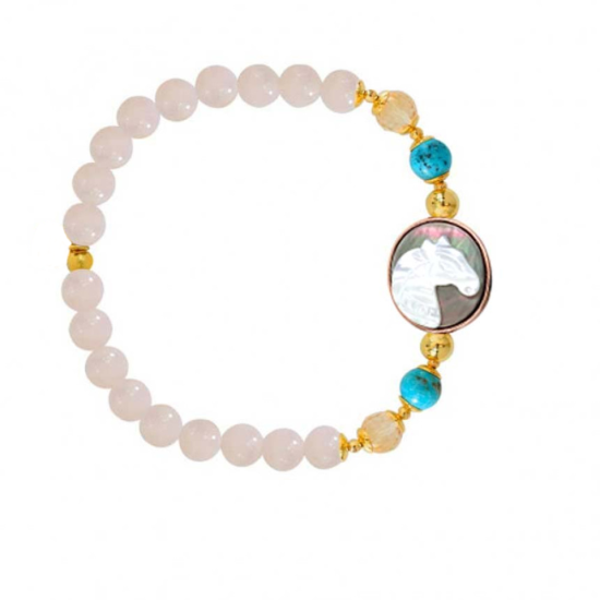 Horse bracelet with turquoise stone, citrine and pink quartz stone