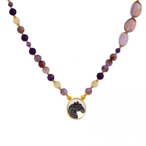 Horse seashell necklace with amastrine, amethyst and citrine