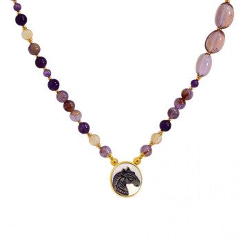 Horse seashell necklace with amastrine, amethyst and citrine