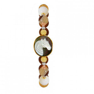 Horse shell bracelet with onyx , white agate, gold thread stone and coke 
