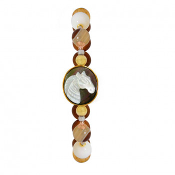 Horse shell bracelet with onyx , white agate, gold thread stone and coke 