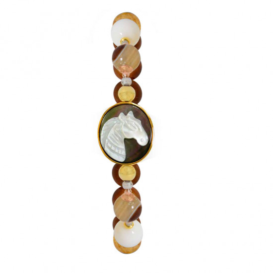 Horse shell bracelet with onyx , white agate, gold thread stone and coke 