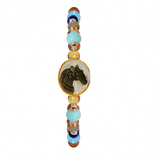 Horse bracelet with hemoprophyte, aprodite, lapis, aquamarine and coke Horse bracelet with hemoprophyte, aprodite, lapis, aquamarine and coke