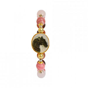 Horse shell bracelet with rhodochrosite, pink quartz stone and coke wood