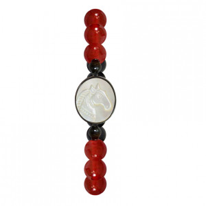 horse shell bracelet with onyx and red agate