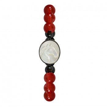 horse shell bracelet with onyx and red agate