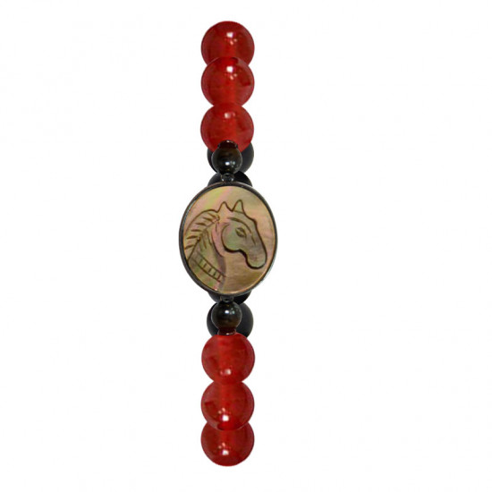 horse shell bracelet with onyx and red agate
