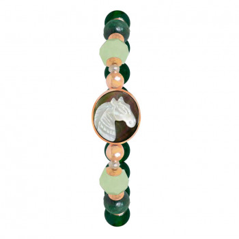 Horse seashell bracelet with green jade stone, malachite stone and green agate stone