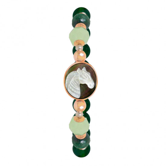 Horse seashell bracelet with green jade stone, malachite stone and green agate stone Horse seashell bracelet with green jade stone, malachite stone and green agate stone