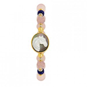 Horse Shell Bracelet With Cherry Quartz ،Lapis and Pink quartz