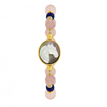 Horse Shell Bracelet With Cherry Quartz ،Lapis and Pink quartz