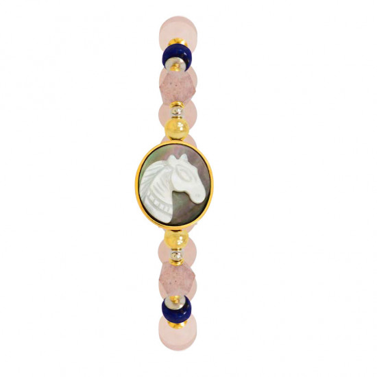 Horse Shell Bracelet With Cherry Quartz ،Lapis and Pink quartz