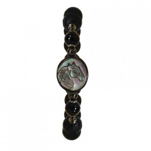 Horse seashell bracelet with onyx stone, and Volcanic stone