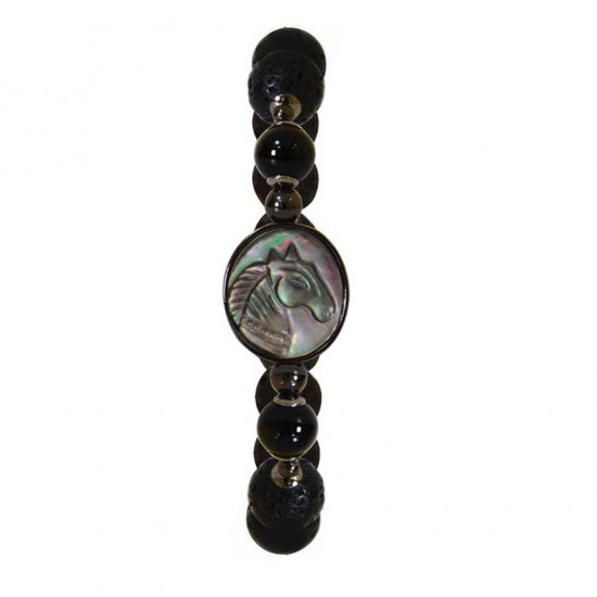 Horse seashell bracelet with onyx stone, and Volcanic stone